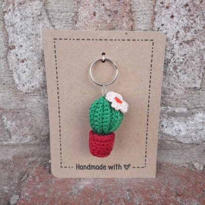 Sleutelhanger cactus donkerrood/wit