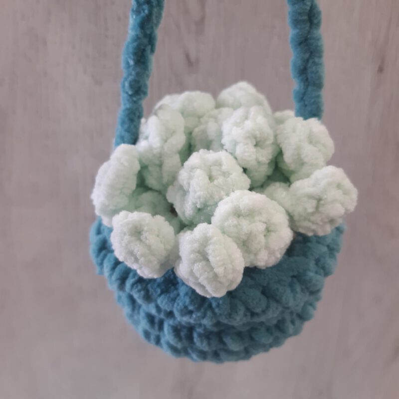 Gehaakte hangplantje van chenille garen (turquoise) - Afbeelding 2