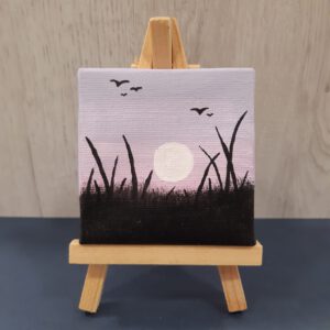 mini schilderij paarse lucht 7x7 cm wanddecoratie